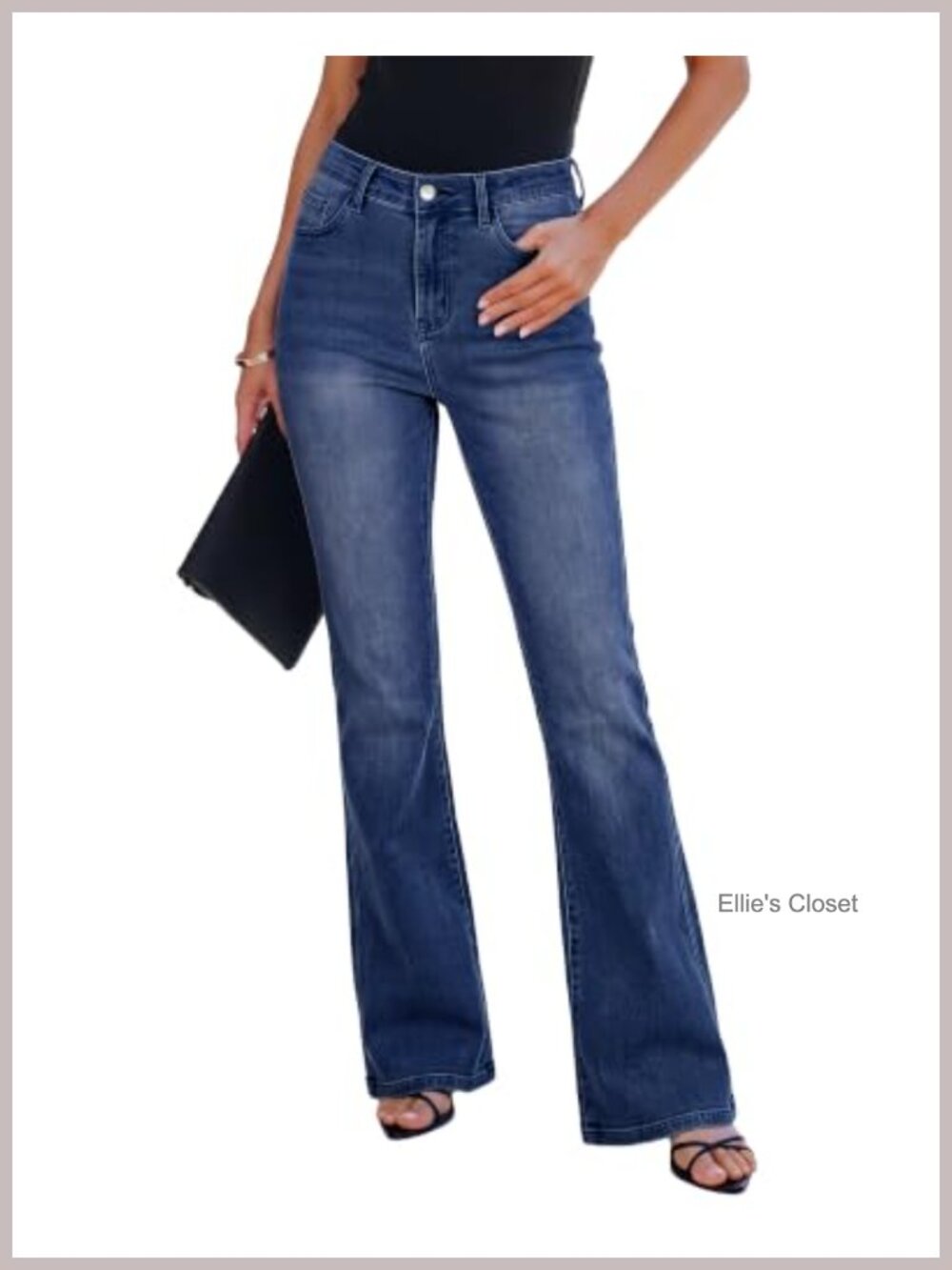 High Rise Flare Jeans Women Stretchy Denim Pants 5-Pocket Wide Leg